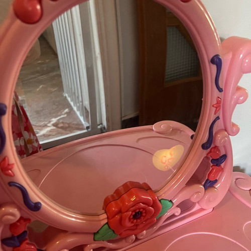 Vanity with Light and Sound Mirror and Used Supermarket Cart