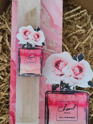 Chanel Scented Candle handmade with wooden back made to order