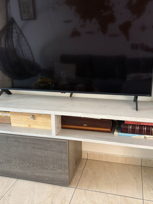 TV unit with display cabinet like new, gray and ecru