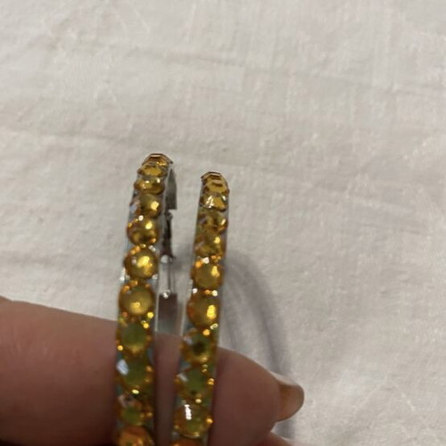 Hoop earrings like new with yellow rhinestones and amber stones