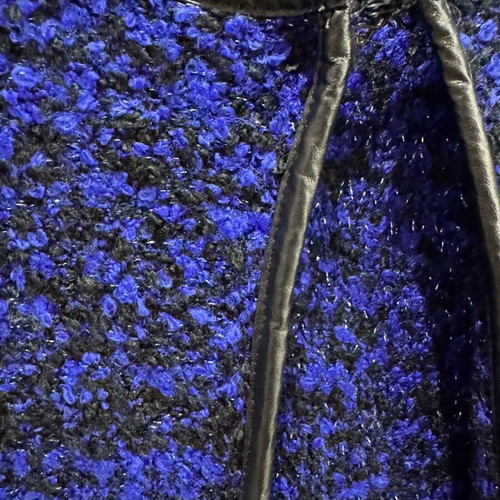 Celestino cropped cardigan used, blue with black leather details, size large