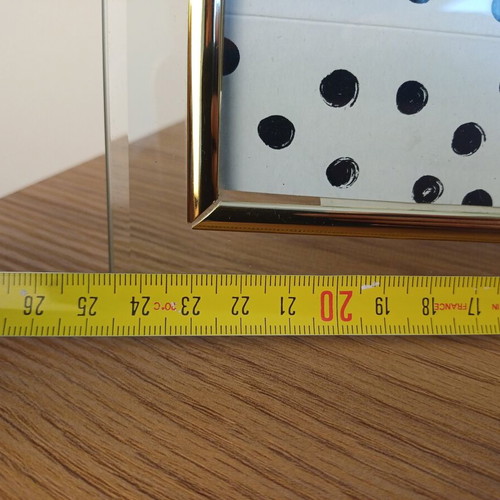 Glass photo frame with gold border, like new, 14.5×19.5 cm
