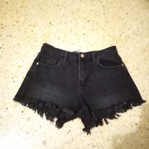 High-waisted cotton shorts new, faded black with fringes, size M