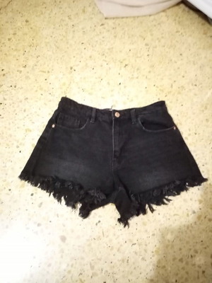 High-waisted cotton shorts new, faded black with fringes, size M