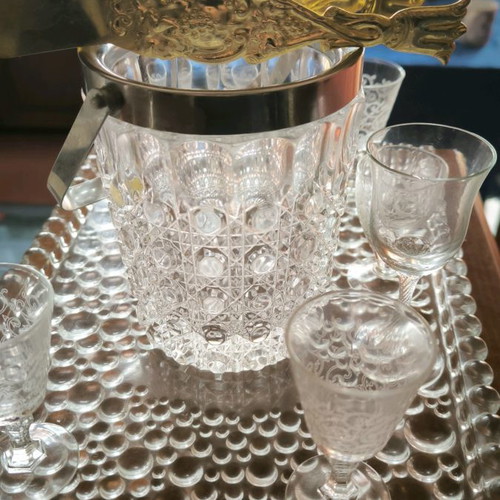 Crystal vintage drink set with tray, glasses and pitcher