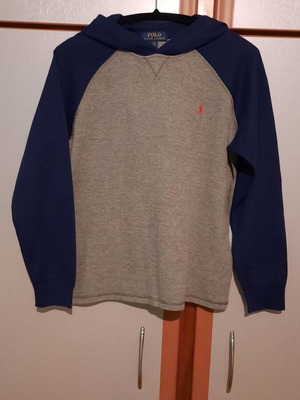 Μπλουζάκι πικέ Polo Ralph Lauren με κουκούλα σαν καινούργιο, γκρι και μπλε