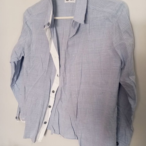 Linen shirt for boys, turquoise with white stripes