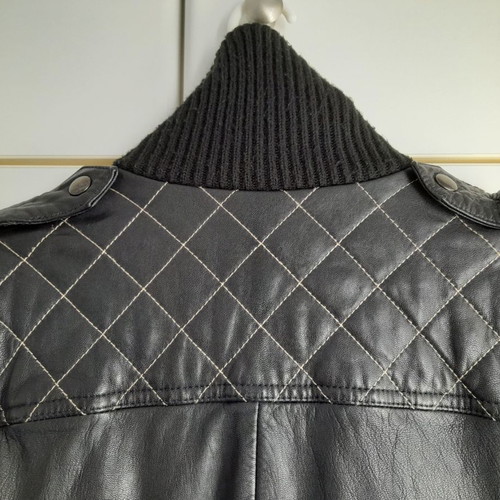 Bomber leather jacket Replay used, black, slim fit