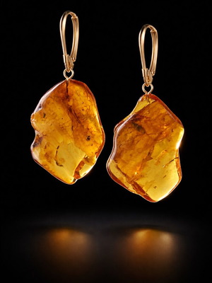 Natural Baltic Amber Earrings, 24K Gold Plated Silver925, Handmade