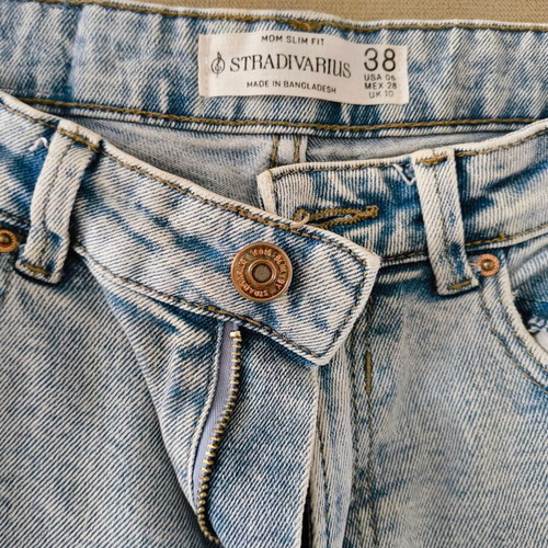 Mom Fit Jeans Stradivarius slim fit used, turquoise, size M