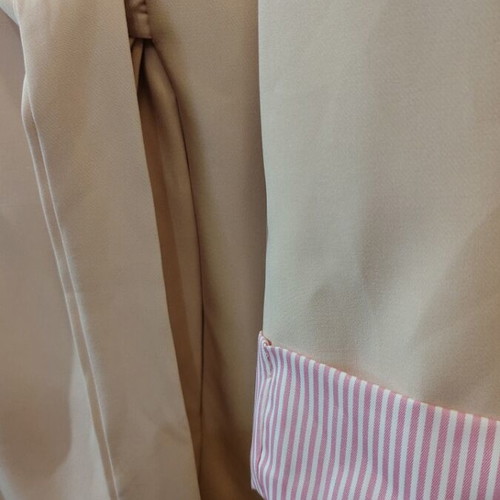 Women's pink jacket with cross tie and striped cuffs, Large & XLarge