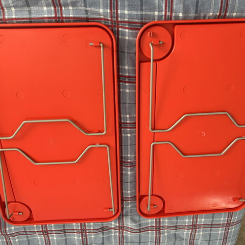 IKEA red plastic bed trays used, set of 2