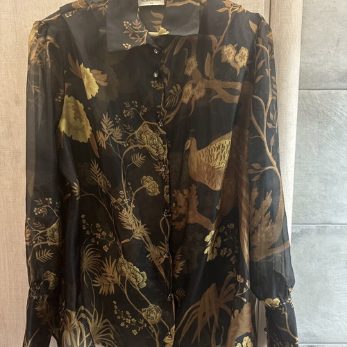 Sheer Printed Nidodileda Shirt Like New, Size S/M, Black and Gold