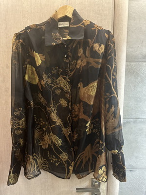 Sheer Printed Nidodileda Shirt Like New, Size S/M, Black and Gold
