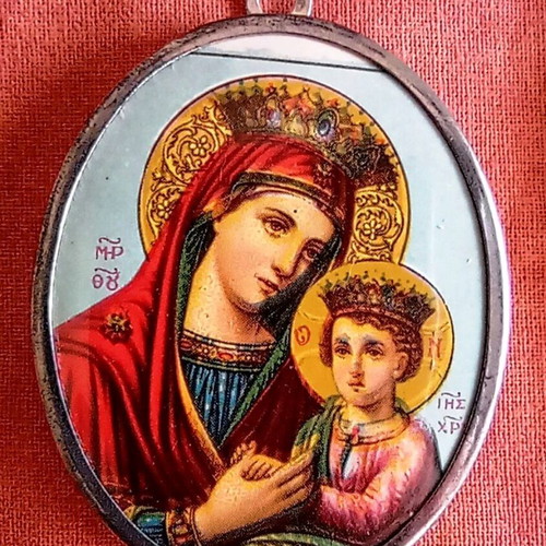 Set of 4 vintage oval religious icons with metal hanging Saint George gift