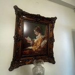 Vintage embroidered tapestry framed artwork 'A Young Girl Reading' by Jean-Honoré Fragonard