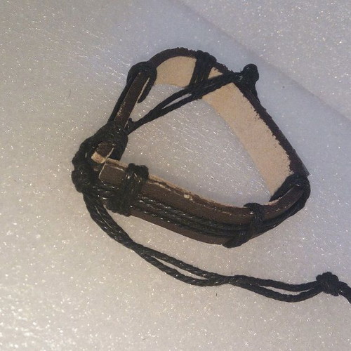 Handmade leather bracelet with metal message, like new