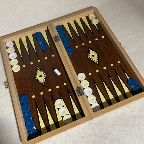 Wooden backgammon used 19x38 cm complete