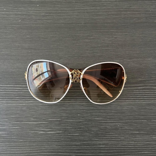 Roberto Cavalli Oversized Butterfly Sunglasses used, white and gold