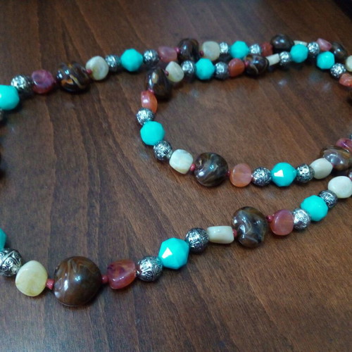 Colorful long necklace like new metal and glass beads