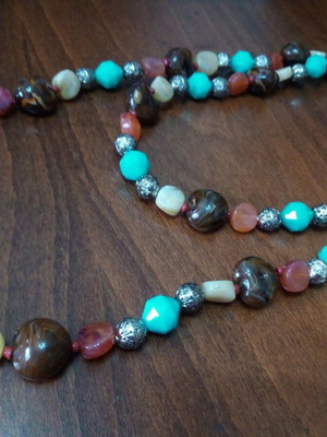 Colorful long necklace like new metal and glass beads