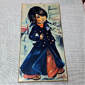 Vintage 1960 Kitsch F Idylle Jolylle Τυπωμα σε Ξύλινη σανίδα Χίπις ---BeAtLeS---