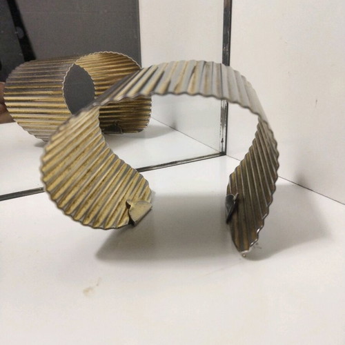 Handmade Statement Pleated Two-Tone Silver-Gold Cuff Bracelet Like New