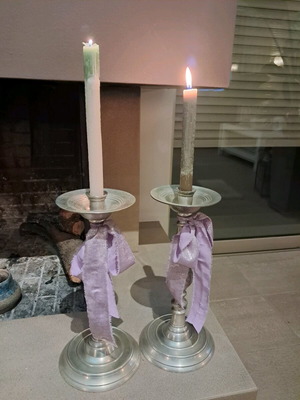 Silver candlesticks from India with velvet bows, like new