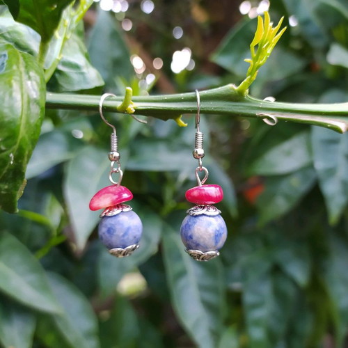 Handmade earrings with semi-precious stones like new, sodalite and coral