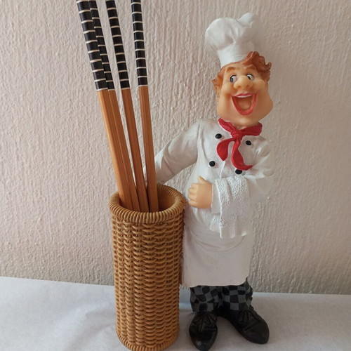 Chef figure chopstick holder with wooden chopsticks