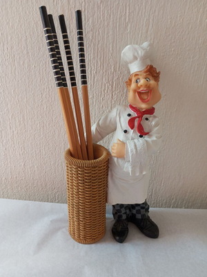 Chef figure chopstick holder with wooden chopsticks