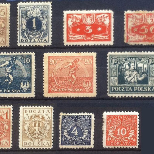 Polish stamps used, set of 11 from 1919 to 1922