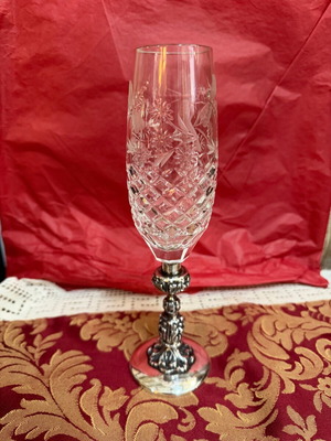 Silver Champagne Glass 22.5 cm English with ornate crystal, like new