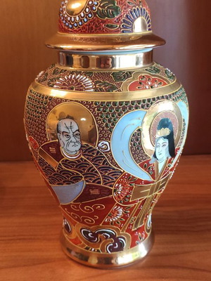 Satsuma vase used, handmade red and gold, Japan