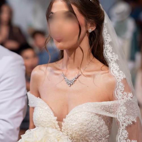Custom Made Wedding Dress like new, princess ball gown with embroidery and veil