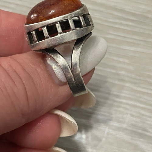 Silver 925 ring with vintage amber used, size 55