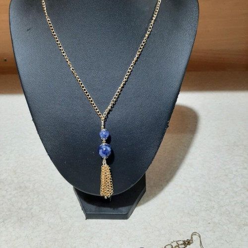Jewelry set with sodalite in steel, necklace length 80 cm, new