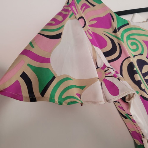 Bariana Colourful Floral Midi Dress with Green Belt Size L 44 like new