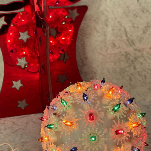 Christmas lighted ball 12 cm, multicolor, with rheostat, vintage 1980