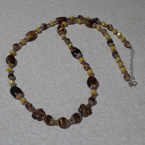 Necklace with tiger eye and Austrian crystals in 925 silver new