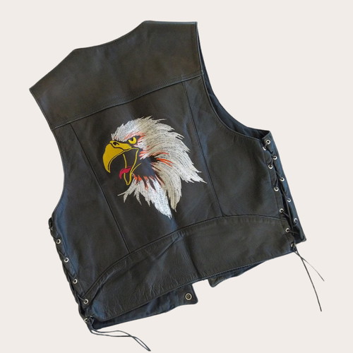Men's black leather vest used, size L