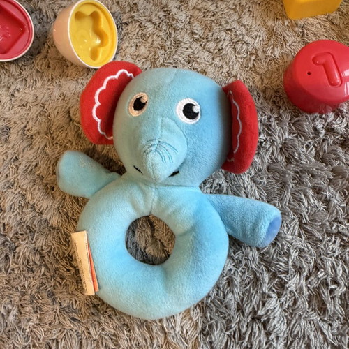 Baby toys set like new with shape matching eggs, house, and rattle gift