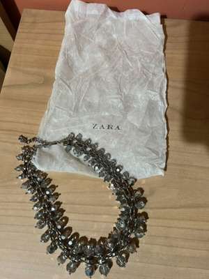 Zara metal large necklace with shiny details silver new