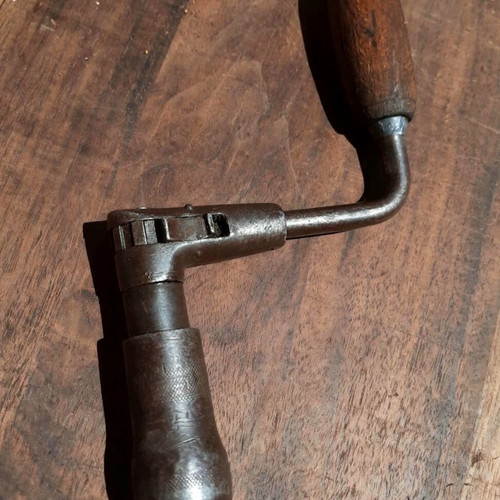 Vintage Maragkou Hand Drill with Ratchet Used, 38 cm