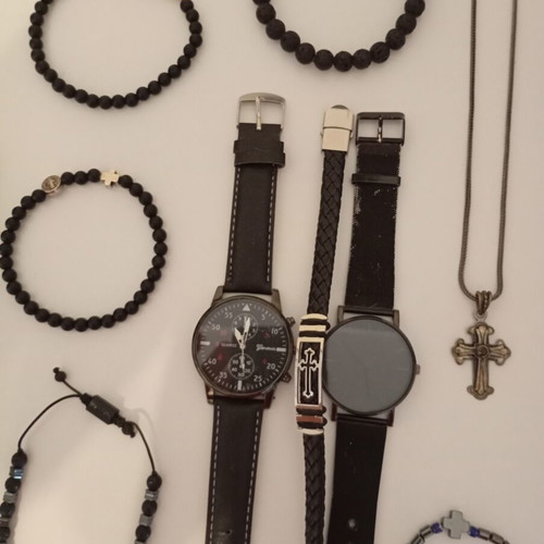 Men's jewelry set like new, black and silver