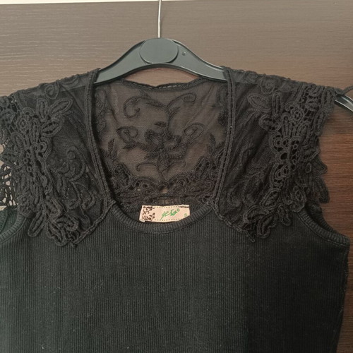 Black blouse with lace and transparency used, size S