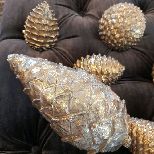 Golden decorative pine cones like new, Christmas decoration