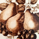 Still life pyrography painting new, signed work by Triantafyllos Xanthopoulos on poplar wood