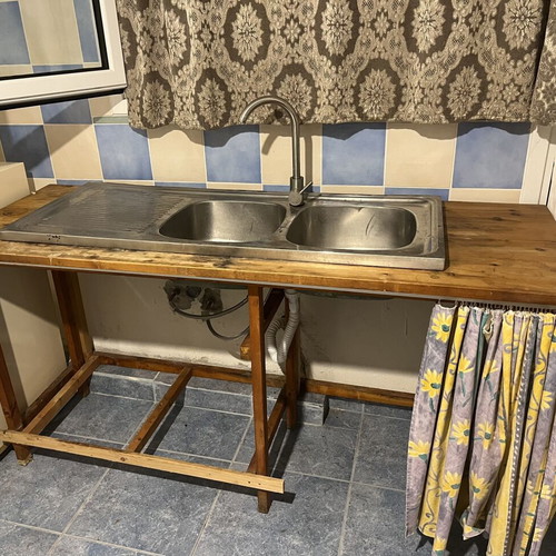 Stainless steel double kitchen sink 1.20x0.50 with faucet and drainage parts
