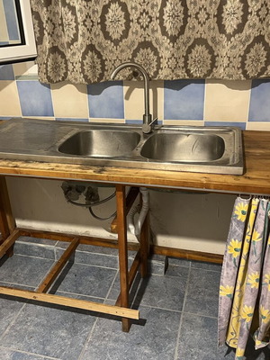 Stainless steel double kitchen sink 1.20x0.50 with faucet and drainage parts